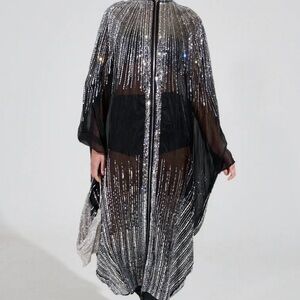 AKIRA Black and Silver Embellished Caftan